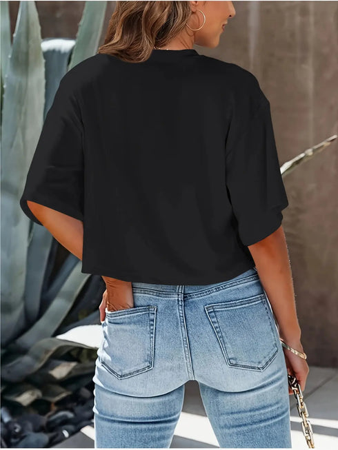 'Nephele' Cropped Half Sleeve T-Shirt - Celes Fashion